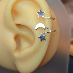 Sterling Silver Cuff Star and Moon Earrings